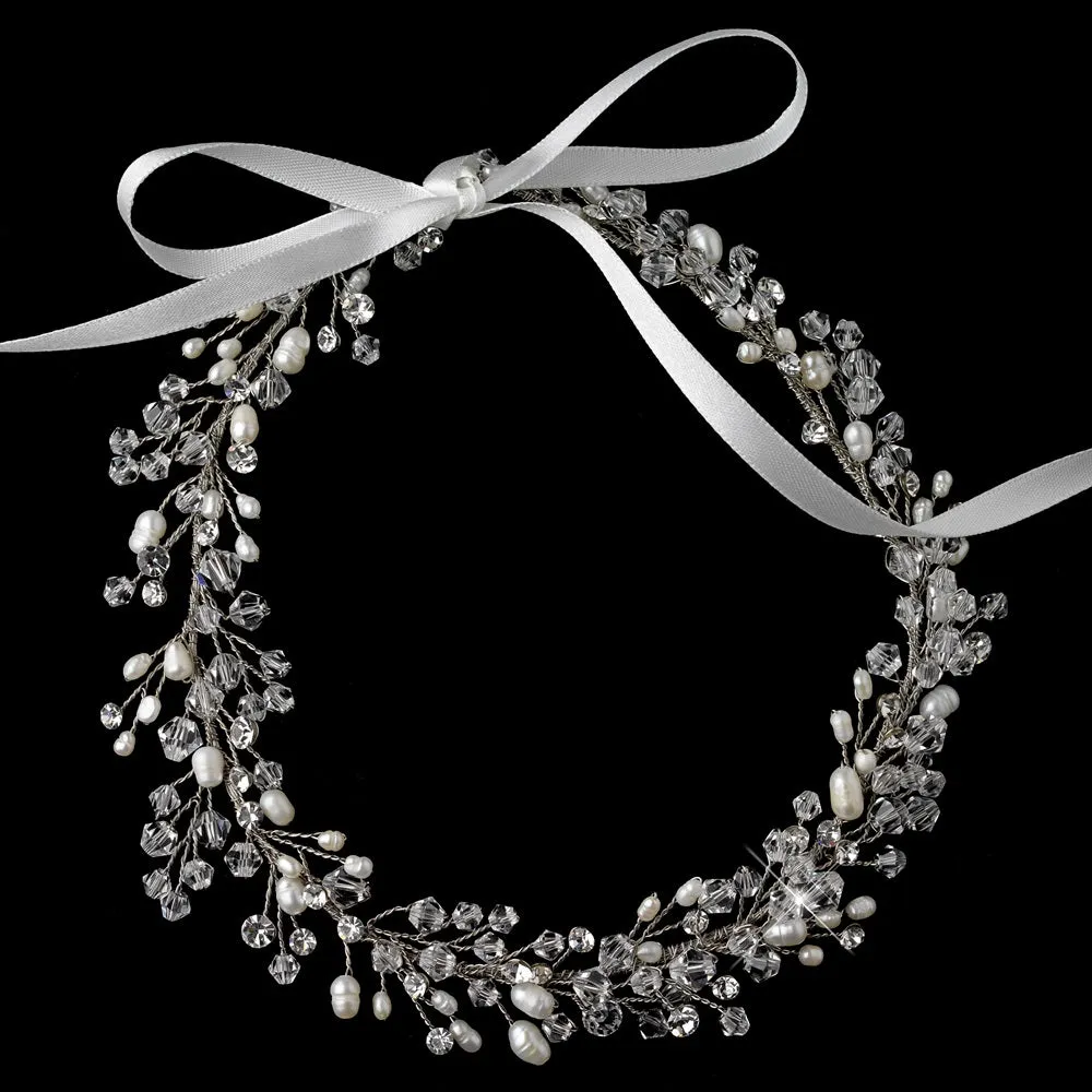 Romantic Crystal Swarovski Freshwater Pearl Bridal Hair Vine