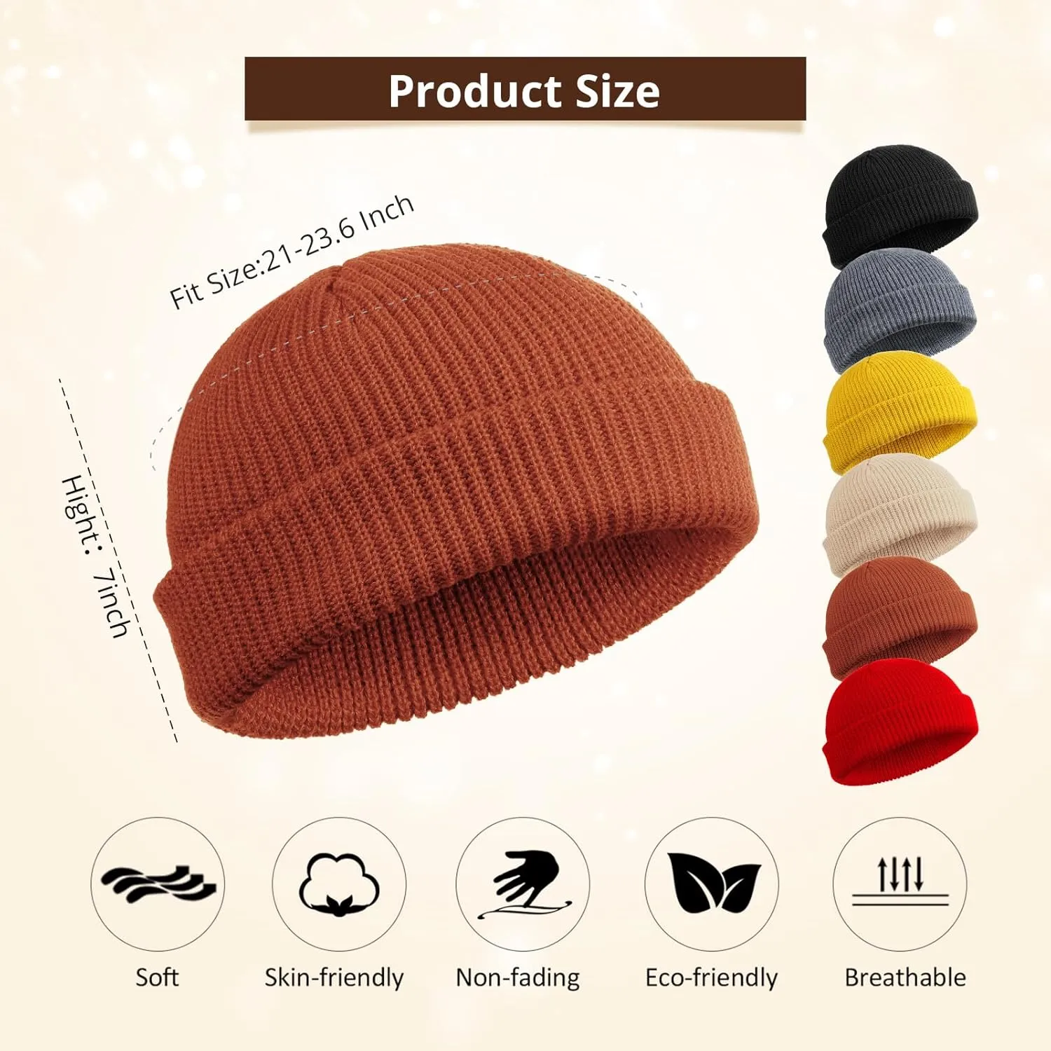 SATINIOR 6 Pieces Trawler Beanie Watch Hat Roll up Edge Skullcap Fisherman Beanie Unisex