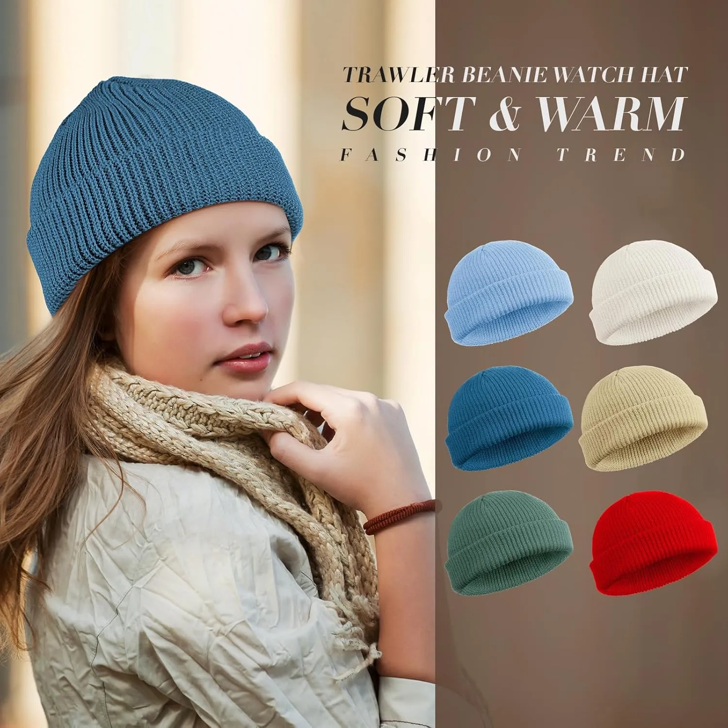 SATINIOR 6 Pieces Trawler Beanie Watch Hat Roll up Edge Skullcap Fisherman Beanie Unisex