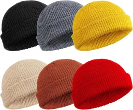 SATINIOR 6 Pieces Trawler Beanie Watch Hat Roll up Edge Skullcap Fisherman Beanie Unisex