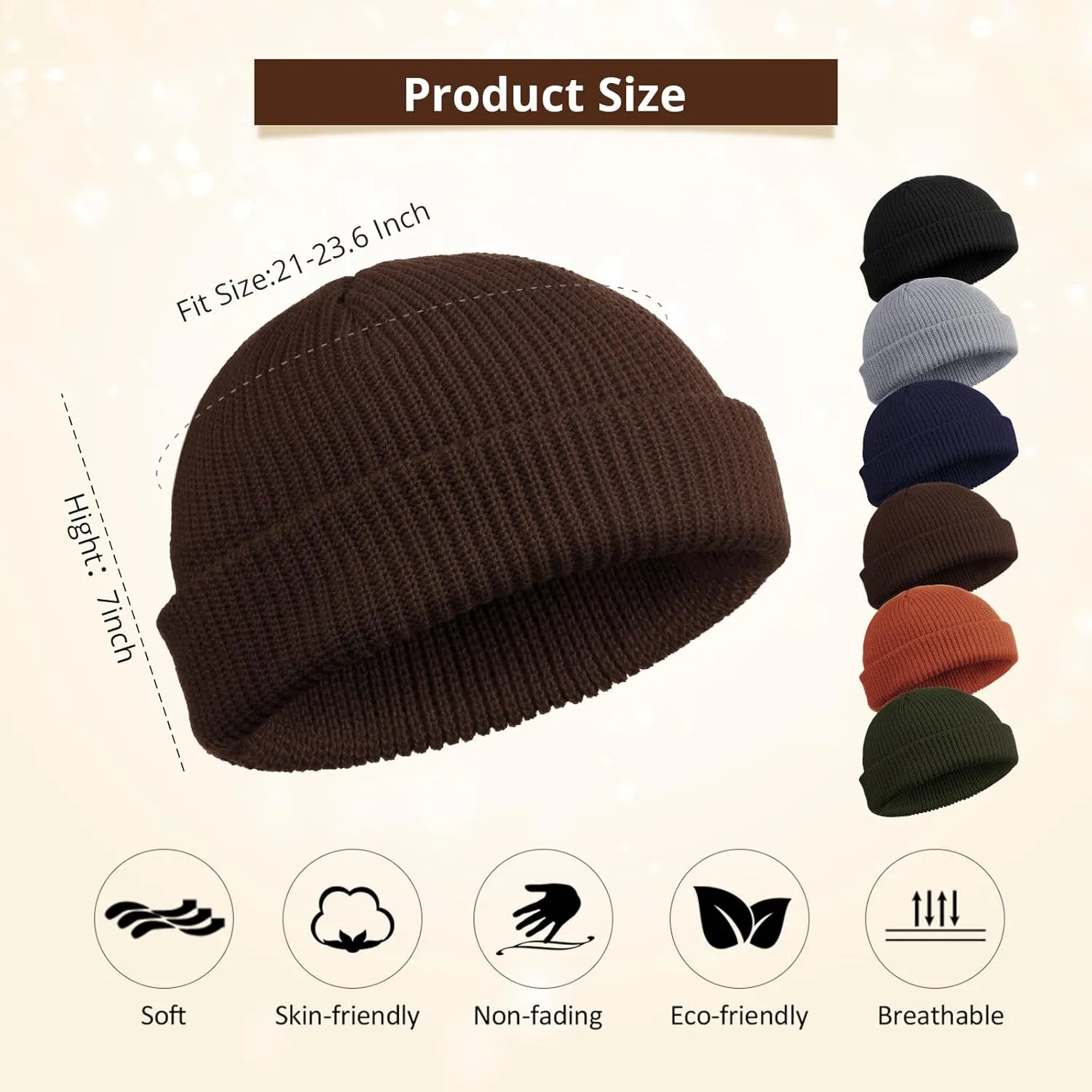 SATINIOR 6 Pieces Trawler Beanie Watch Hat Roll up Edge Skullcap Fisherman Beanie Unisex