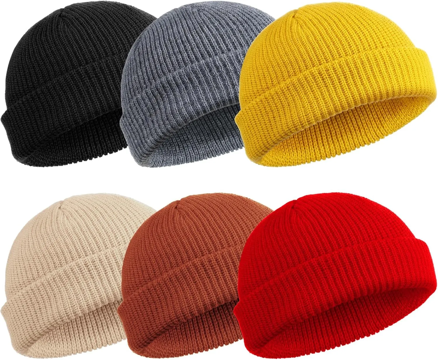 SATINIOR 6 Pieces Trawler Beanie Watch Hat Roll up Edge Skullcap Fisherman Beanie Unisex