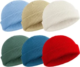 SATINIOR 6 Pieces Trawler Beanie Watch Hat Roll up Edge Skullcap Fisherman Beanie Unisex