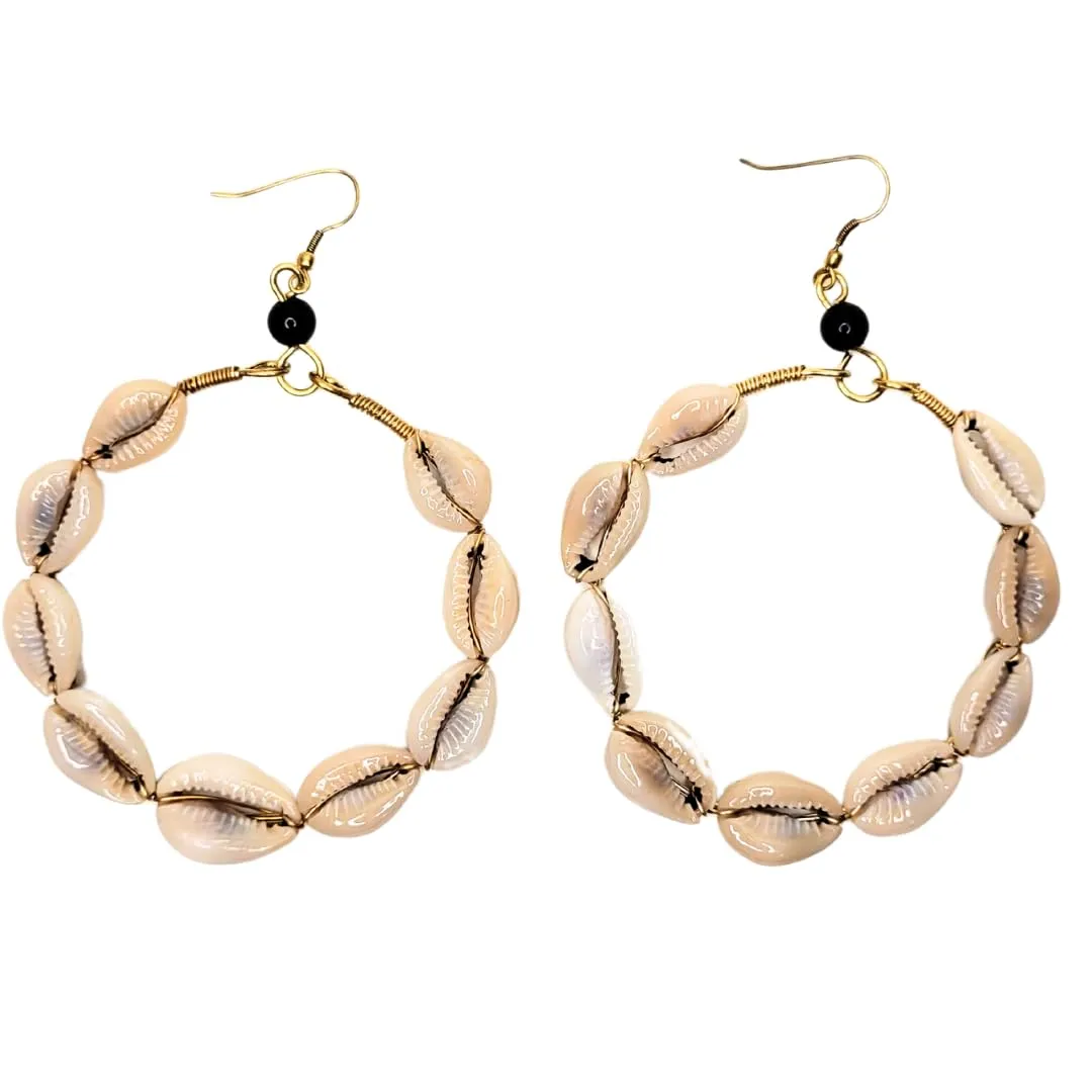 Shop Asali's Kenyan Brass Earrings: Multiple Cowrie Shell Designs and Africa Map (Multiple Cowire Shells)