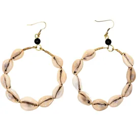 Shop Asali's Kenyan Brass Earrings: Multiple Cowrie Shell Designs and Africa Map (Multiple Cowire Shells)