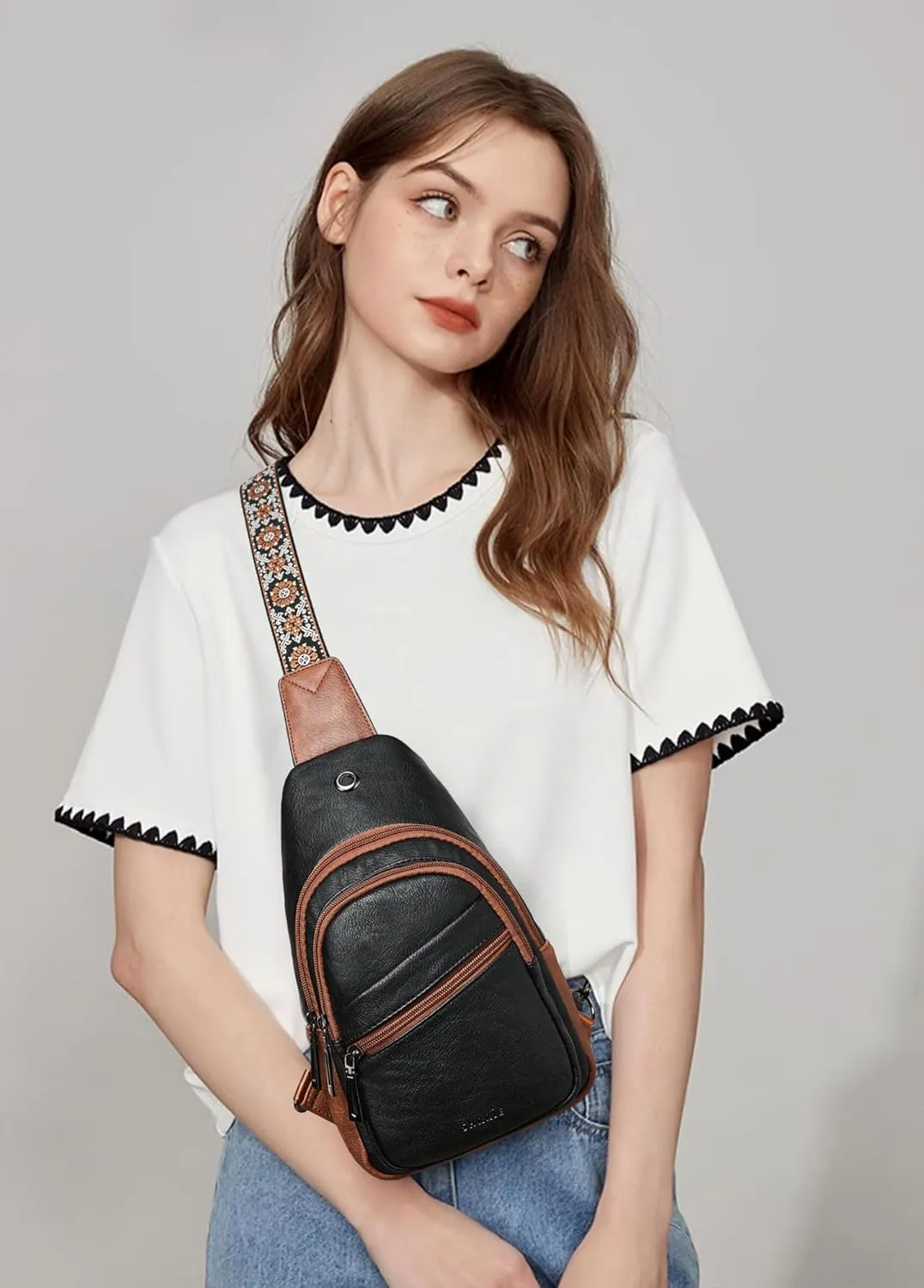 Shrrie Sling Bag Crossbody Bag for Women Vegan Leather Fanny Pack Women Small Travel Purse Chest Waist Bag For Daily Use