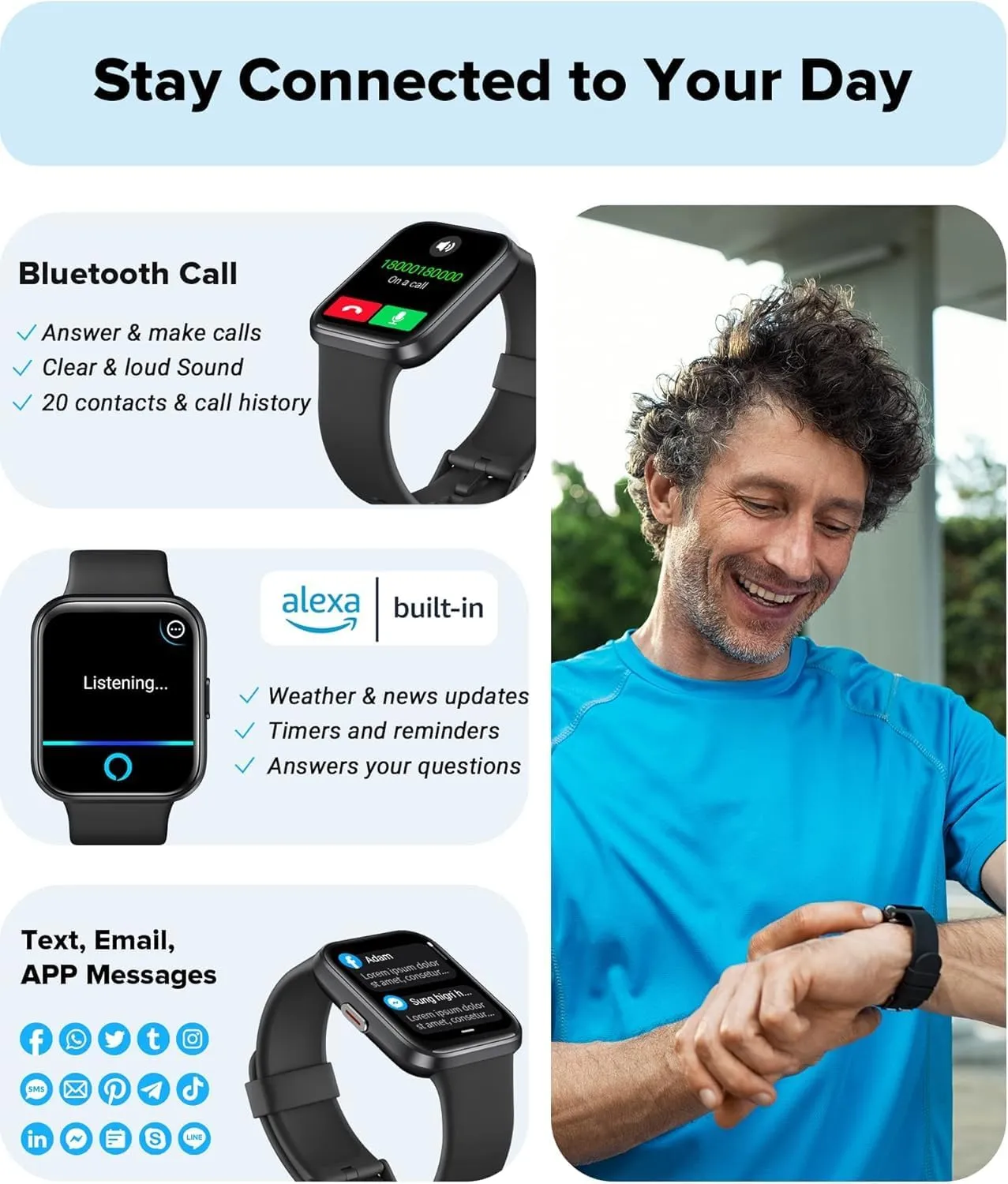 Smart Watch for Men Women Android iPhone, Alexa Built-in Fitness Watch with 1.8" LCD Screen & Bluetooth Call (Make/Answer), Heart Rate/SpO2/Sleep Monitor, 100 Sports, IP68 Waterproof Smartwatch
