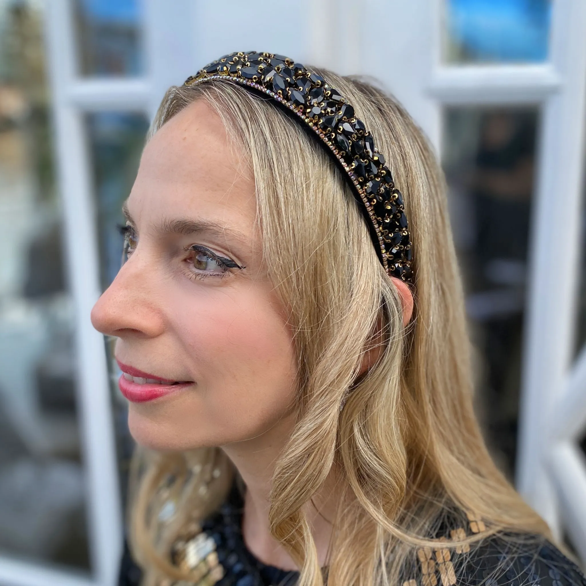 Sparkly Headband Black Hair Band Rhinestone Alice Band