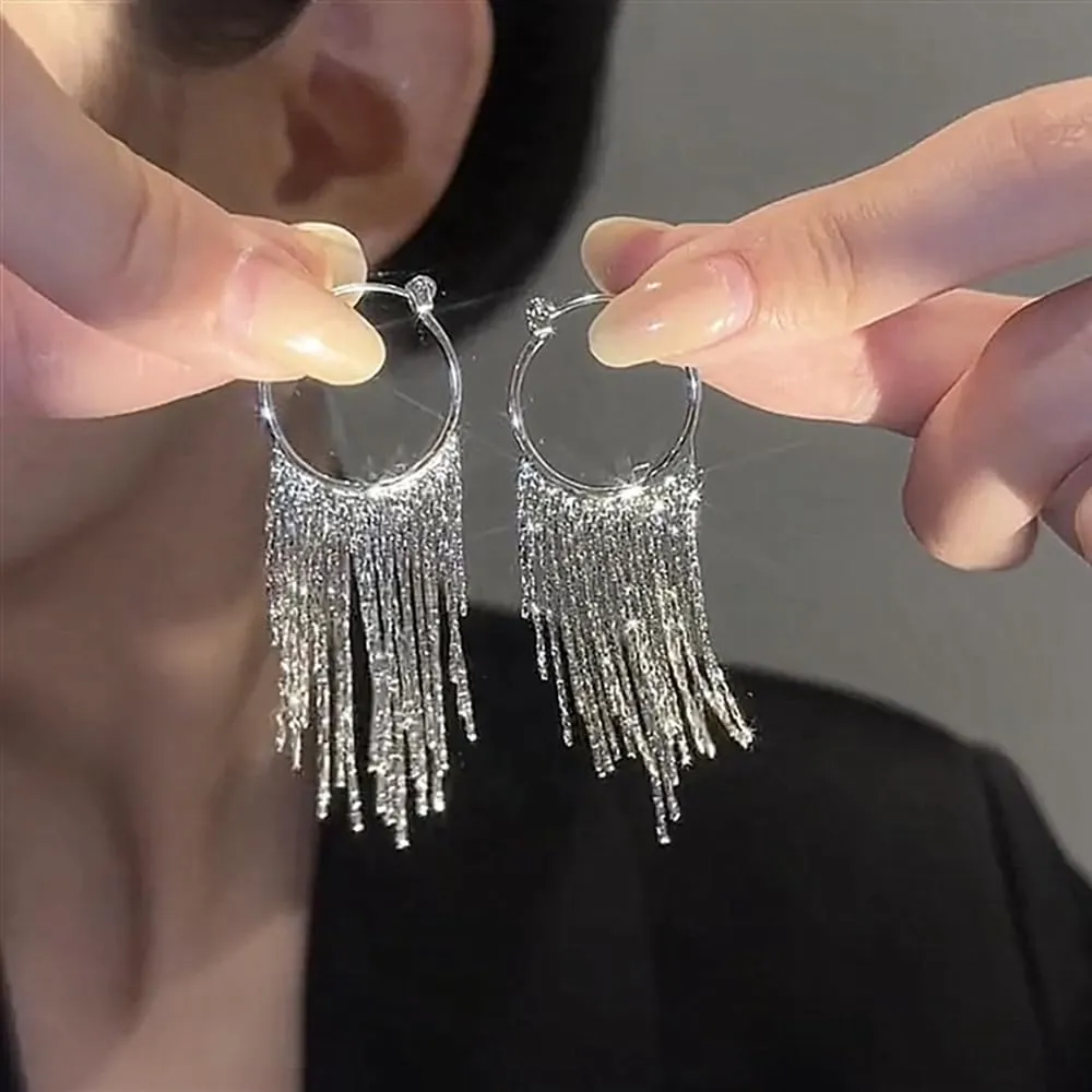 Sparkly Tassel Drop Earrings for Women Delicacy Linear Dangle Statement Earrings Long Fringe Chain Chandelier Earrings Party Wedding Jewelry Gifts