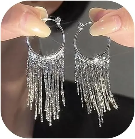 Sparkly Tassel Drop Earrings for Women Delicacy Linear Dangle Statement Earrings Long Fringe Chain Chandelier Earrings Party Wedding Jewelry Gifts