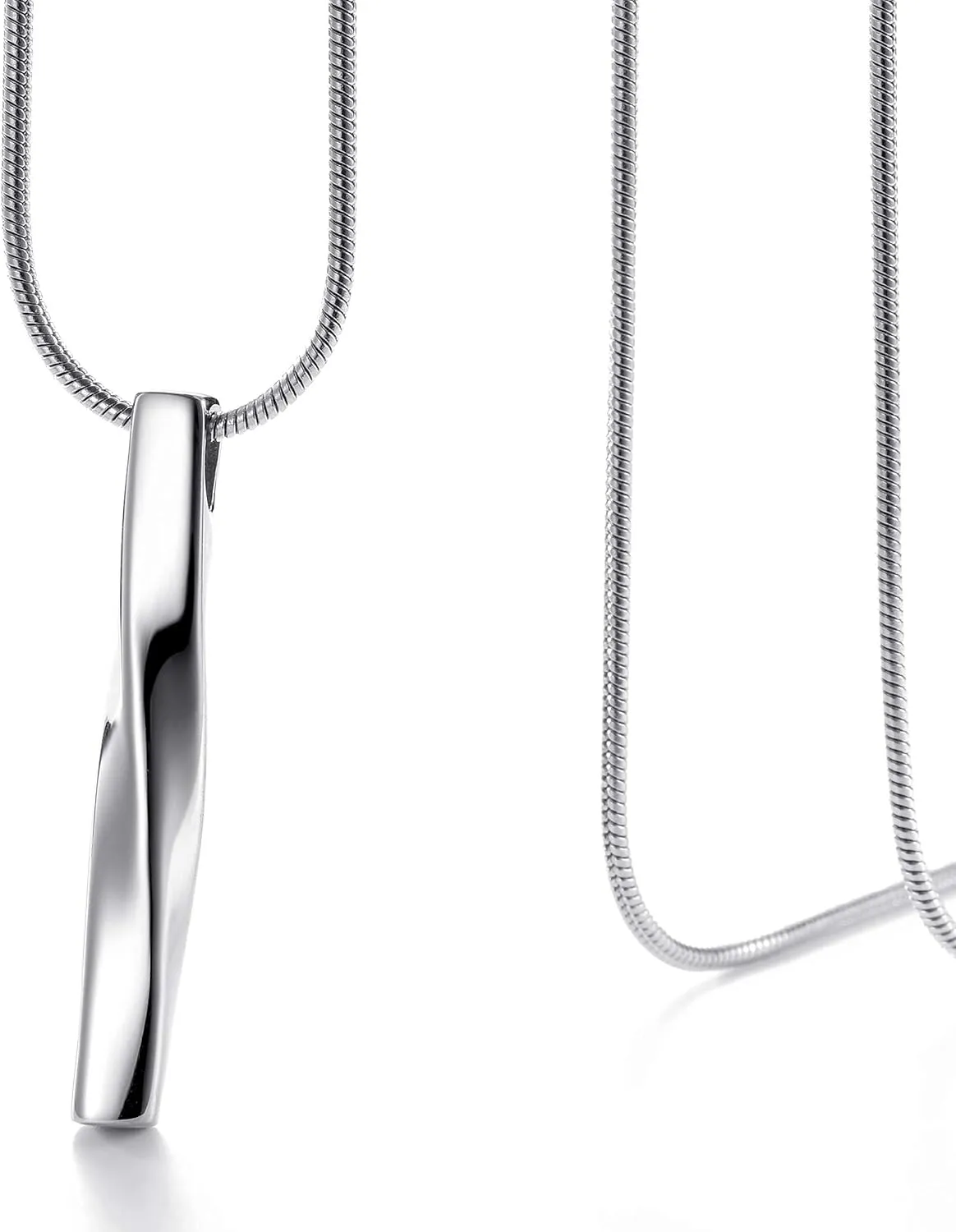 Stainless Steel Pendant Necklace for Men and Women, Unisex Twisted Cube Bar Pendant with Link Chain
