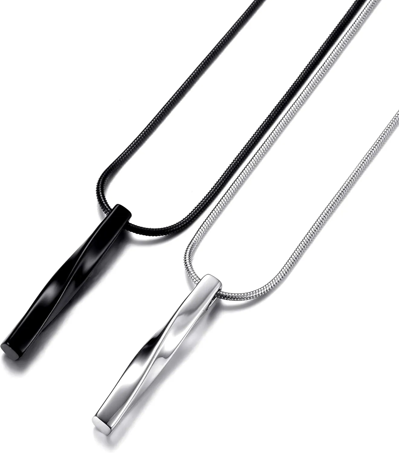 Stainless Steel Pendant Necklace for Men and Women, Unisex Twisted Cube Bar Pendant with Link Chain