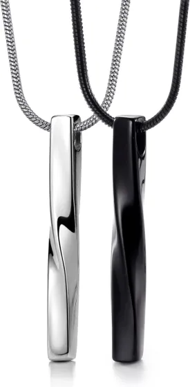 Stainless Steel Pendant Necklace for Men and Women, Unisex Twisted Cube Bar Pendant with Link Chain