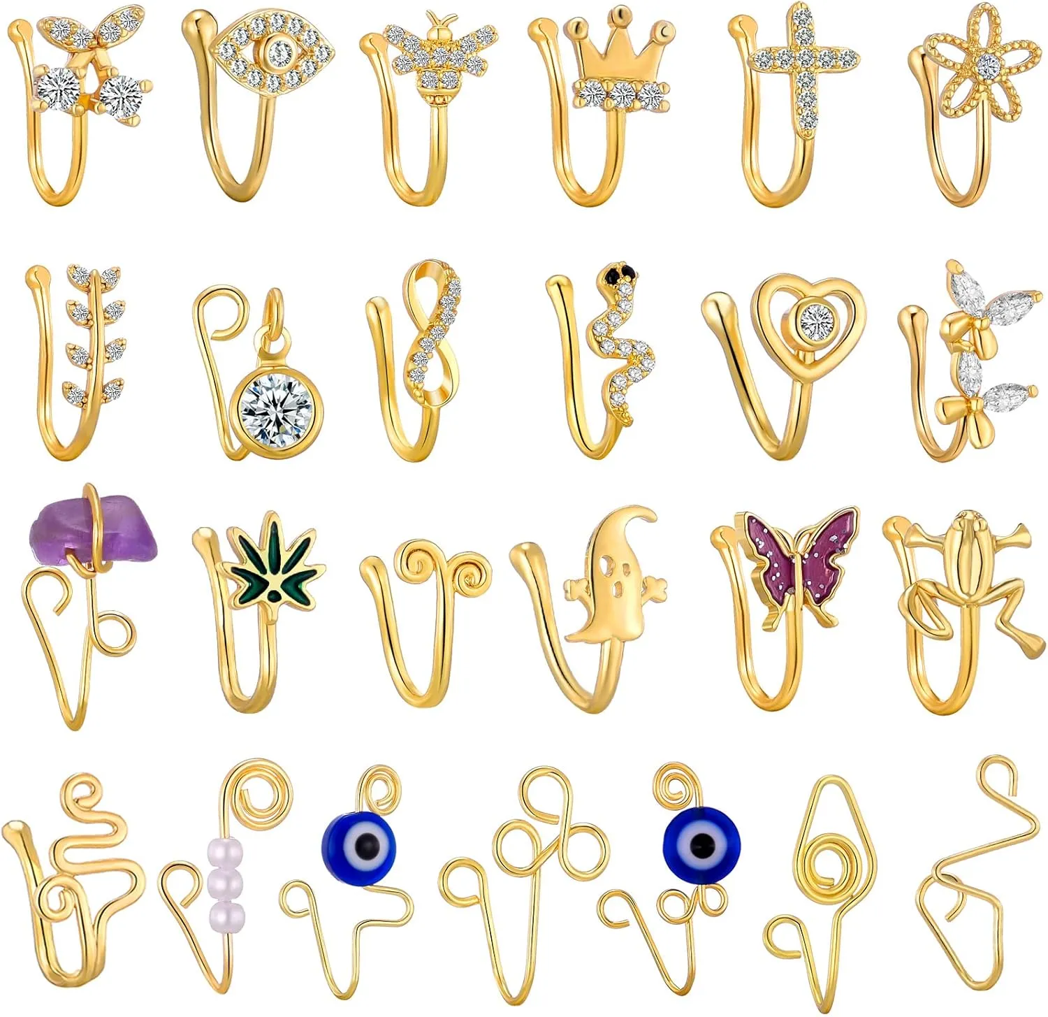 TAMHOO 25 Pcs Multi-Style Fake Nose Rings for Women and Men -Gold Plated Copper African Nose Cuff Non Piercing for Teen Grirls - Nice Gift for Her on Birthday/Valentines Day/Christmas