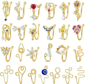 TAMHOO 25 Pcs Multi-Style Fake Nose Rings for Women and Men -Gold Plated Copper African Nose Cuff Non Piercing for Teen Grirls - Nice Gift for Her on Birthday/Valentines Day/Christmas