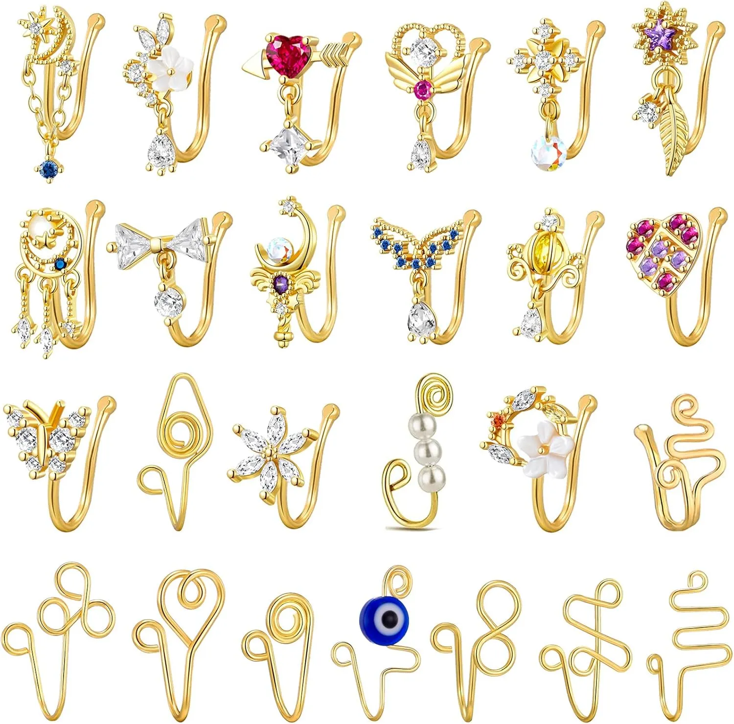TAMHOO 25 Pcs Multi-Style Fake Nose Rings for Women and Men -Gold Plated Copper African Nose Cuff Non Piercing for Teen Grirls - Nice Gift for Her on Birthday/Valentines Day/Christmas