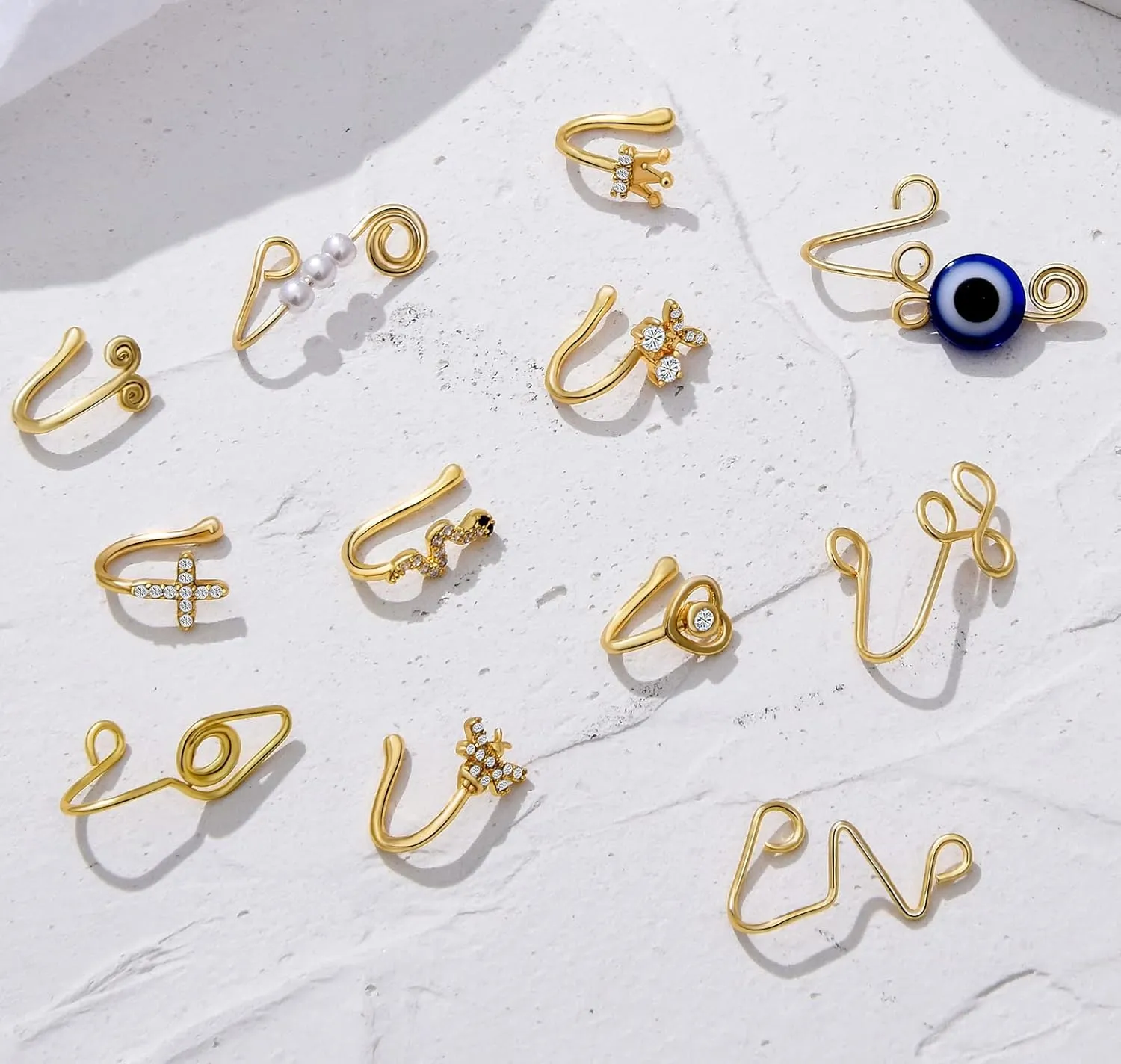 TAMHOO 25 Pcs Multi-Style Fake Nose Rings for Women and Men -Gold Plated Copper African Nose Cuff Non Piercing for Teen Grirls - Nice Gift for Her on Birthday/Valentines Day/Christmas