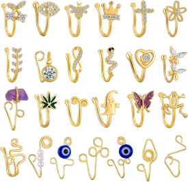TAMHOO 25 Pcs Multi-Style Fake Nose Rings for Women and Men -Gold Plated Copper African Nose Cuff Non Piercing for Teen Grirls - Nice Gift for Her on Birthday/Valentines Day/Christmas