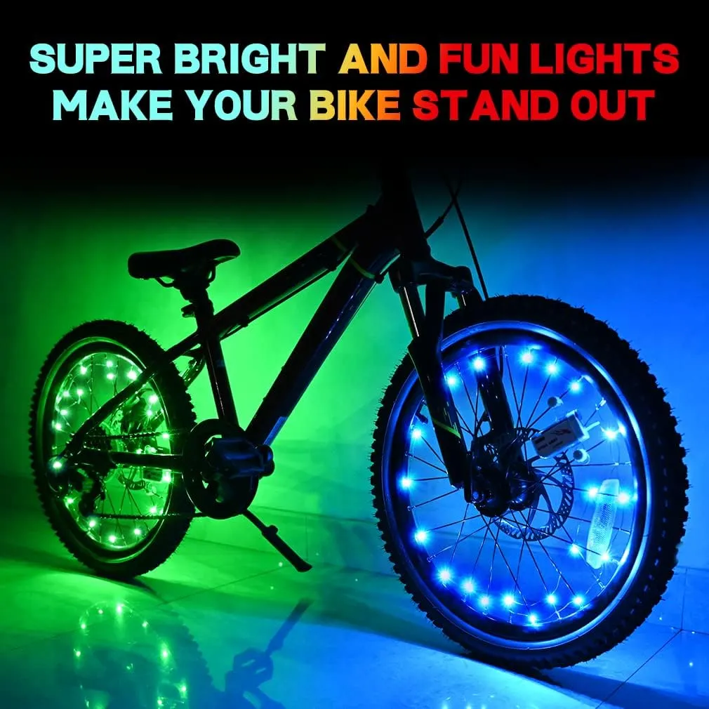 TINANA 2 Tire Pack LED Bike Wheel Lights Ultra Bright Waterproof Bicycle Spoke Lights Cycling Decoration Safety Warning Tire Strip Light for Kids Adults Night Riding