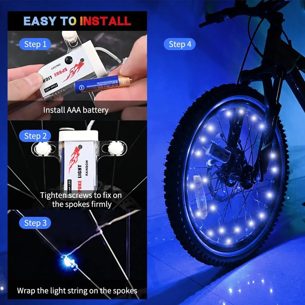 TINANA 2 Tire Pack LED Bike Wheel Lights Ultra Bright Waterproof Bicycle Spoke Lights Cycling Decoration Safety Warning Tire Strip Light for Kids Adults Night Riding