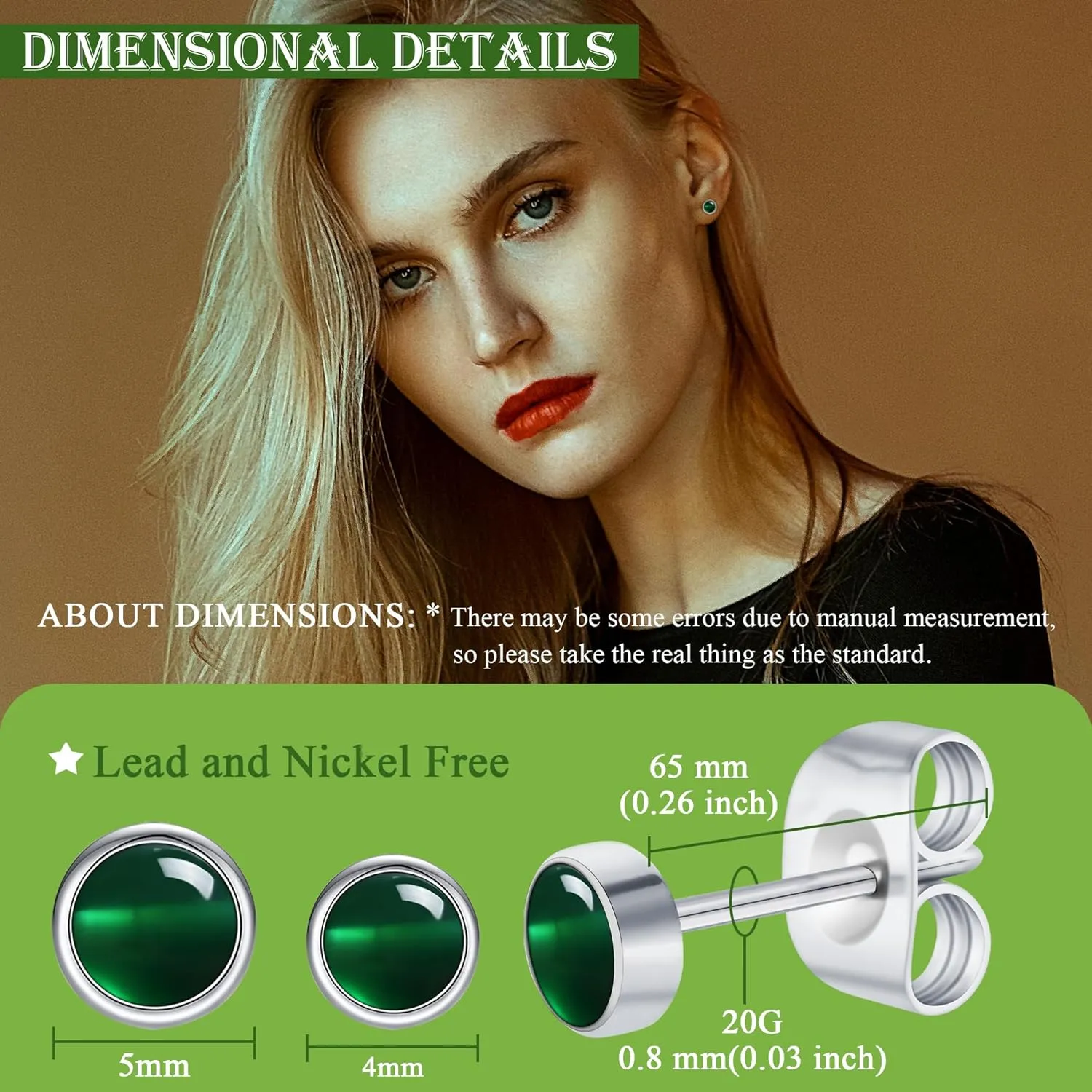 Titanium Stud Earrings for Women Earrings 4mm Natural Stone Gemstones Hypoallergenic Earrings Nickel Free Black Onyx 5mm Earrings for Women Sensitive Ears Turquoise