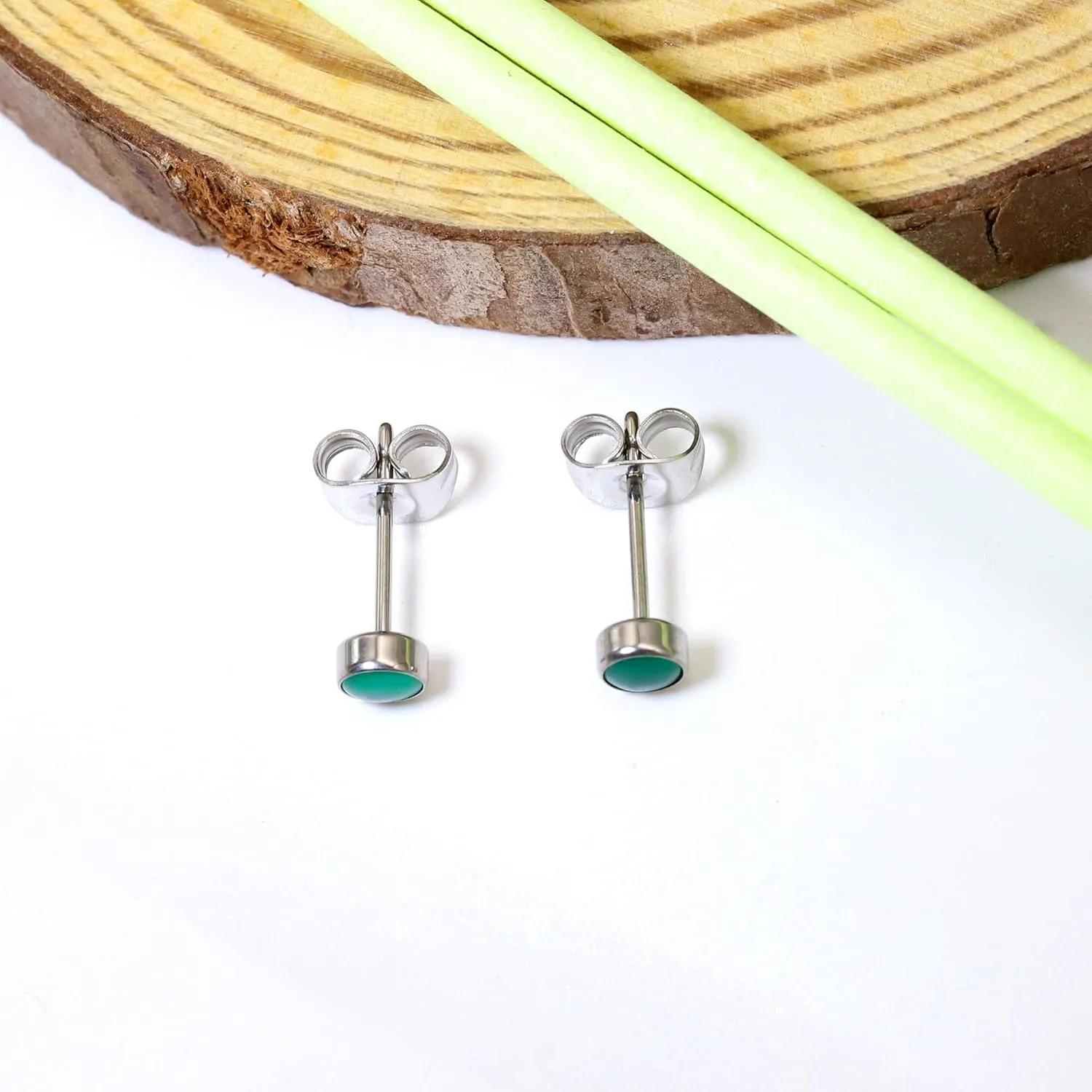 Titanium Stud Earrings for Women Earrings 4mm Natural Stone Gemstones Hypoallergenic Earrings Nickel Free Black Onyx 5mm Earrings for Women Sensitive Ears Turquoise