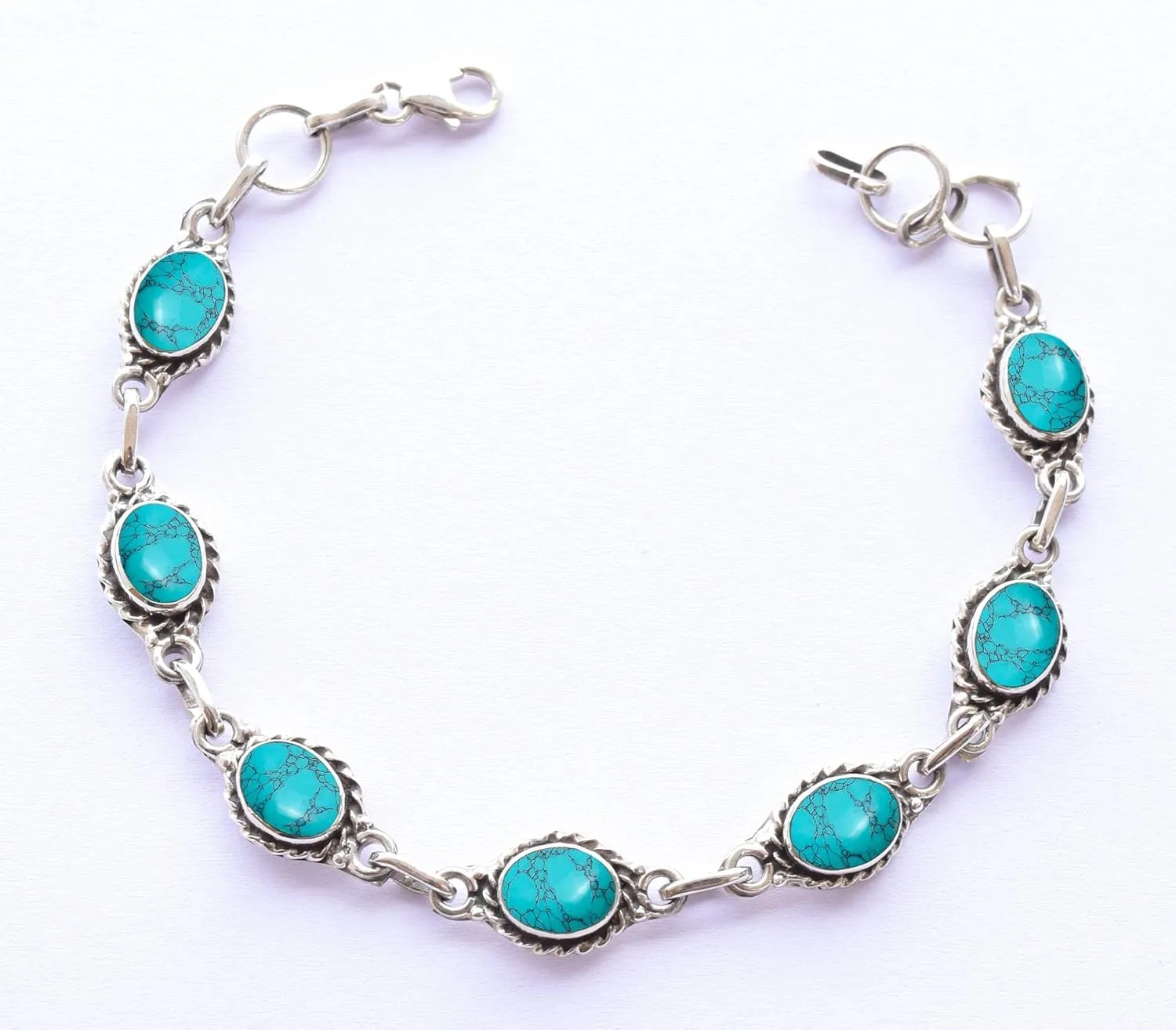 Turquoise Stone Bracelets Silver Overlay For Women Girl Gifts - Gemstone Adjustable Handmade Link Bracelets Christmas Gifts For Her