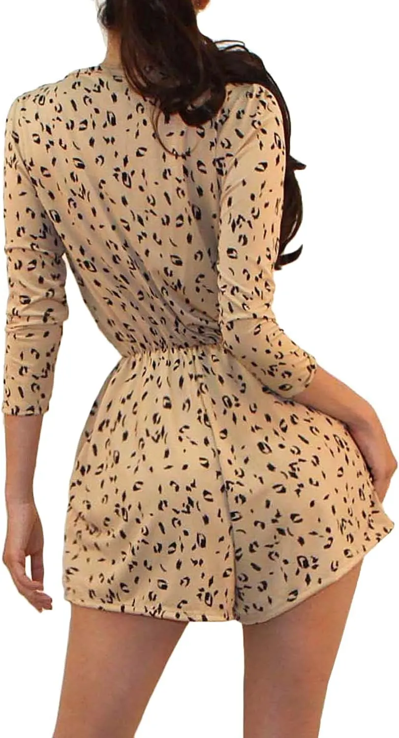 Vivicastle Women's USA Printed V-Neck 3/4 Sleeve Faux Wrap Waist Tie Romper Jumpsuit