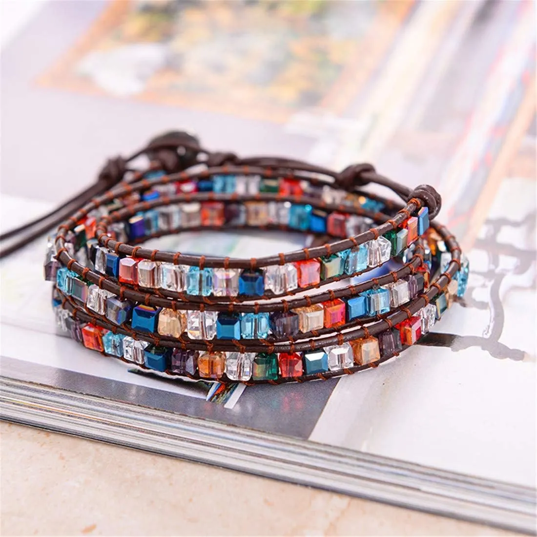 YGLINE Natural Stone Wrap Bracelet for Women Boho Bracelets Healing Crystal Beaded Bracelet Adjustable 3/5 Wraps Bracelet Handmade Birthday Gifts for Women