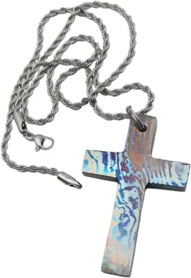 ZB - 815 Handmade Timascus Men's Cross Pendant Necklace, Titanium Damascus Pendant Necklace, Stylish and Durable Men's Jewelry